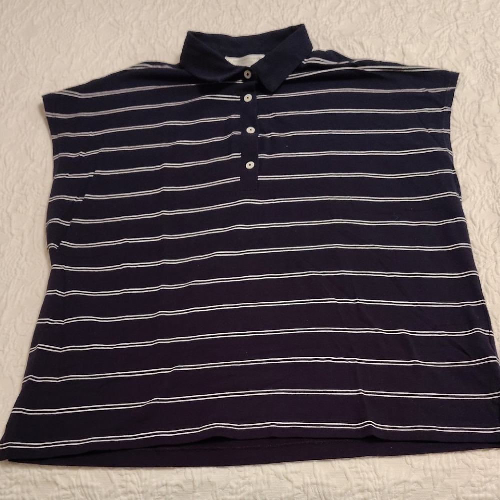 Navy Polo Shirt with White Stripes